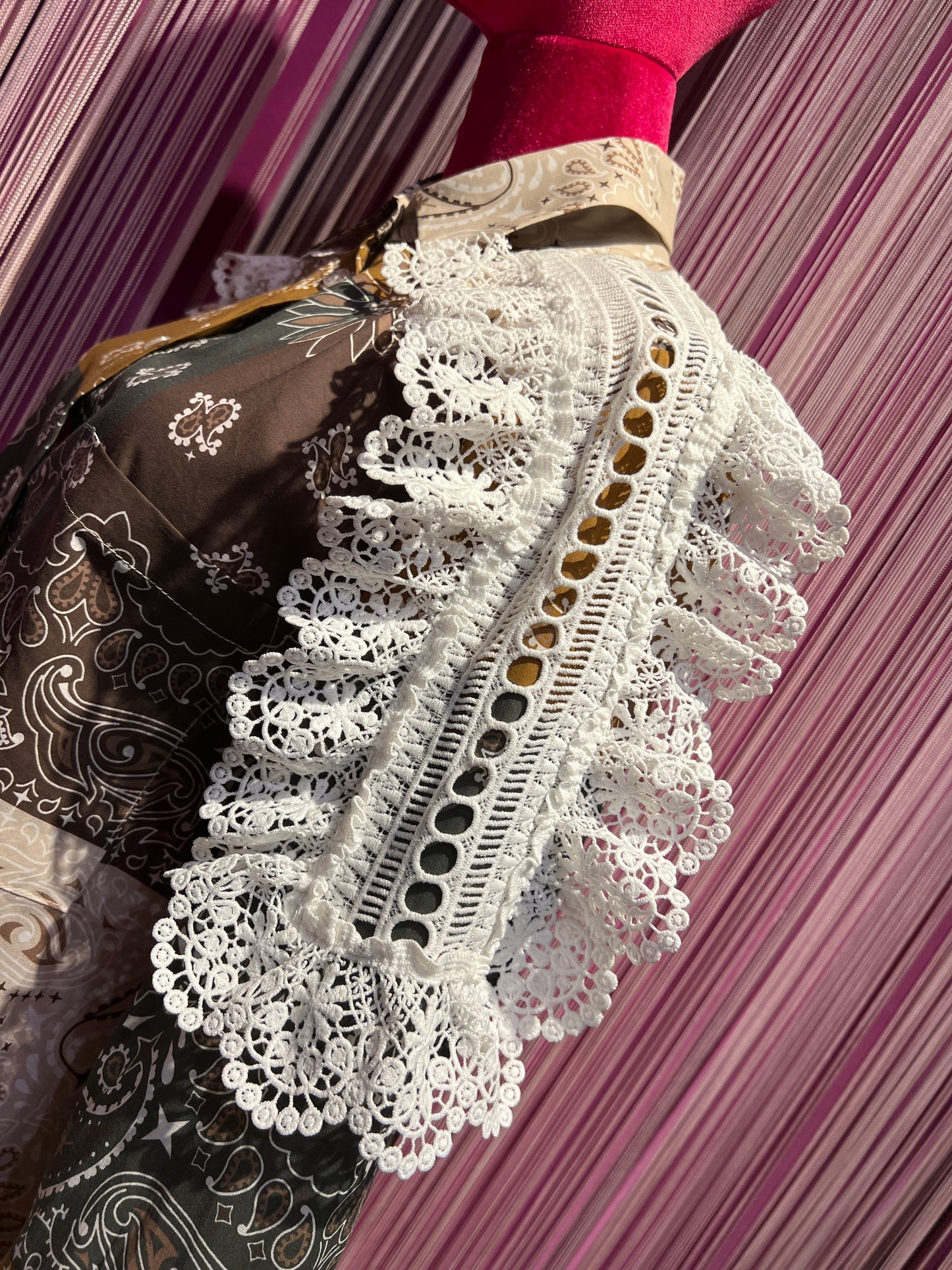 5 Progress camicia cotone fantasia bandana con applicazioni pizzo crochet