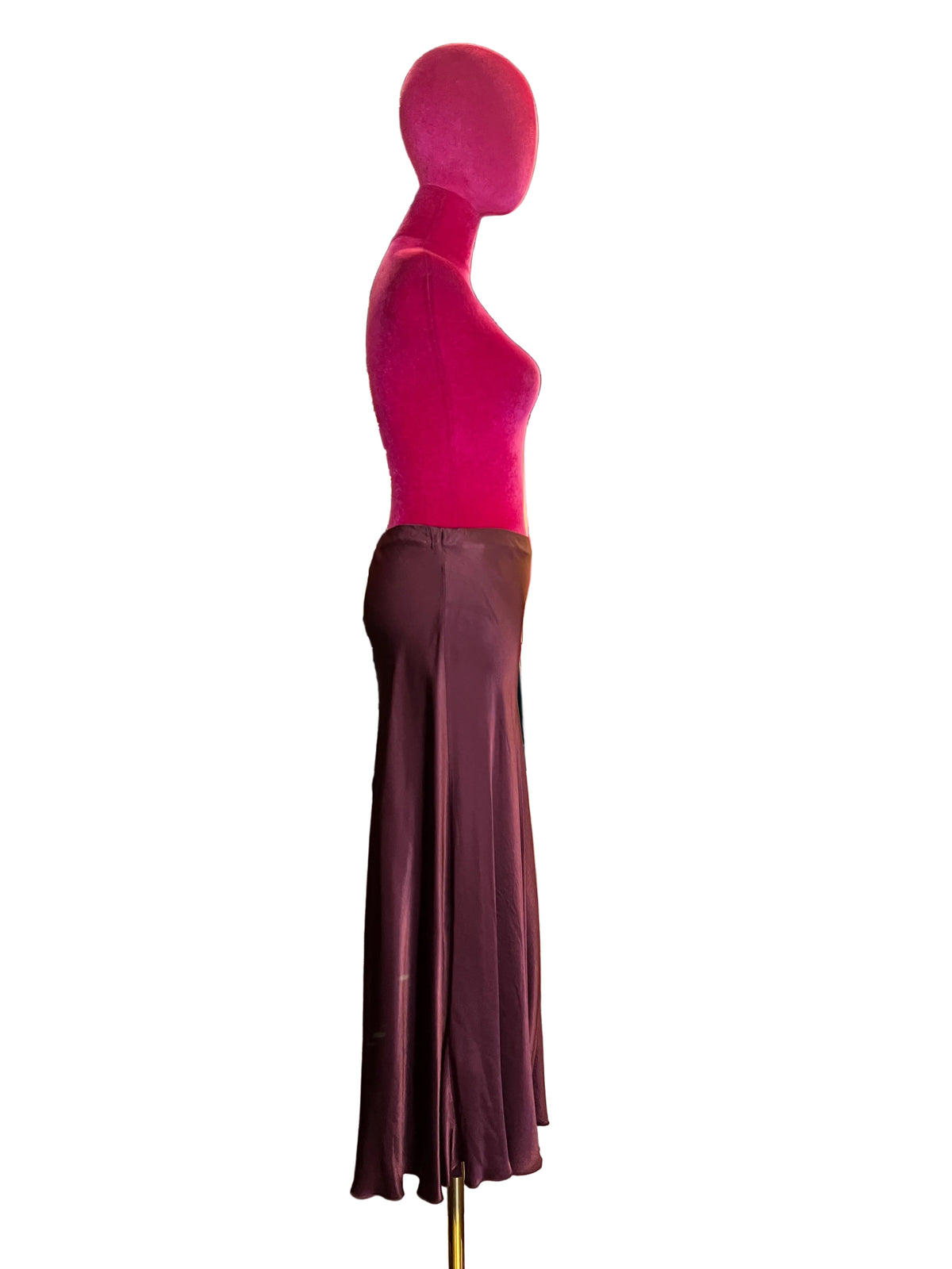 The room gonna a sirena in satin burgundi con elastico in vita