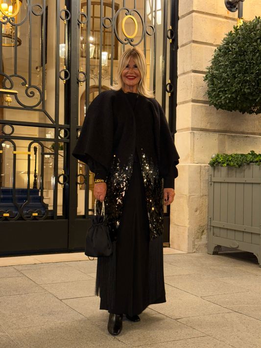 Dahlo cappotto manica kimono con frange e paillettes
