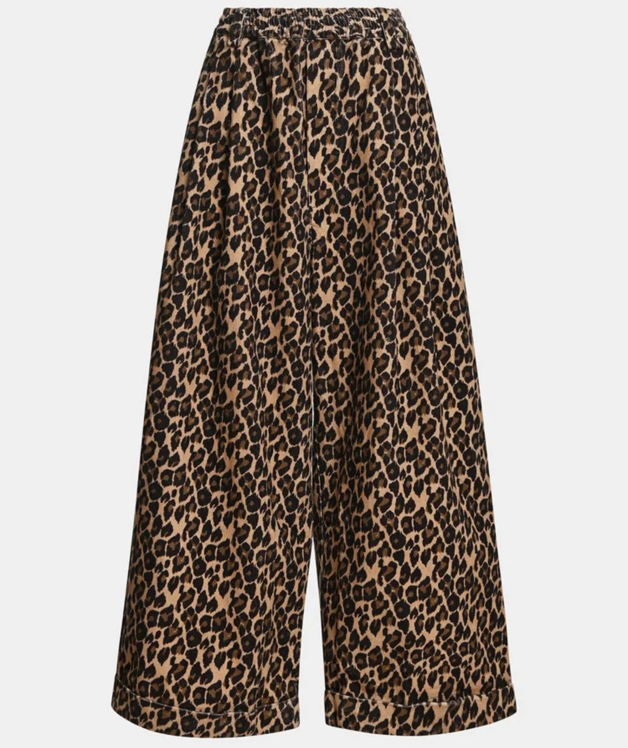 Essentiel antwerp pantalone gamba larga stampa leopardata marrone e nera