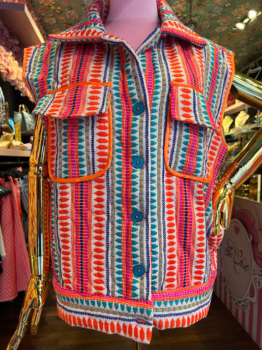 Mon amour Paris gilet leggermente imbottito fantasia geometrica su sfondo panna