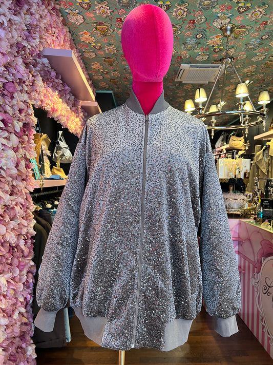 Don’t @me bomber grigio in velluto con micro paillettes