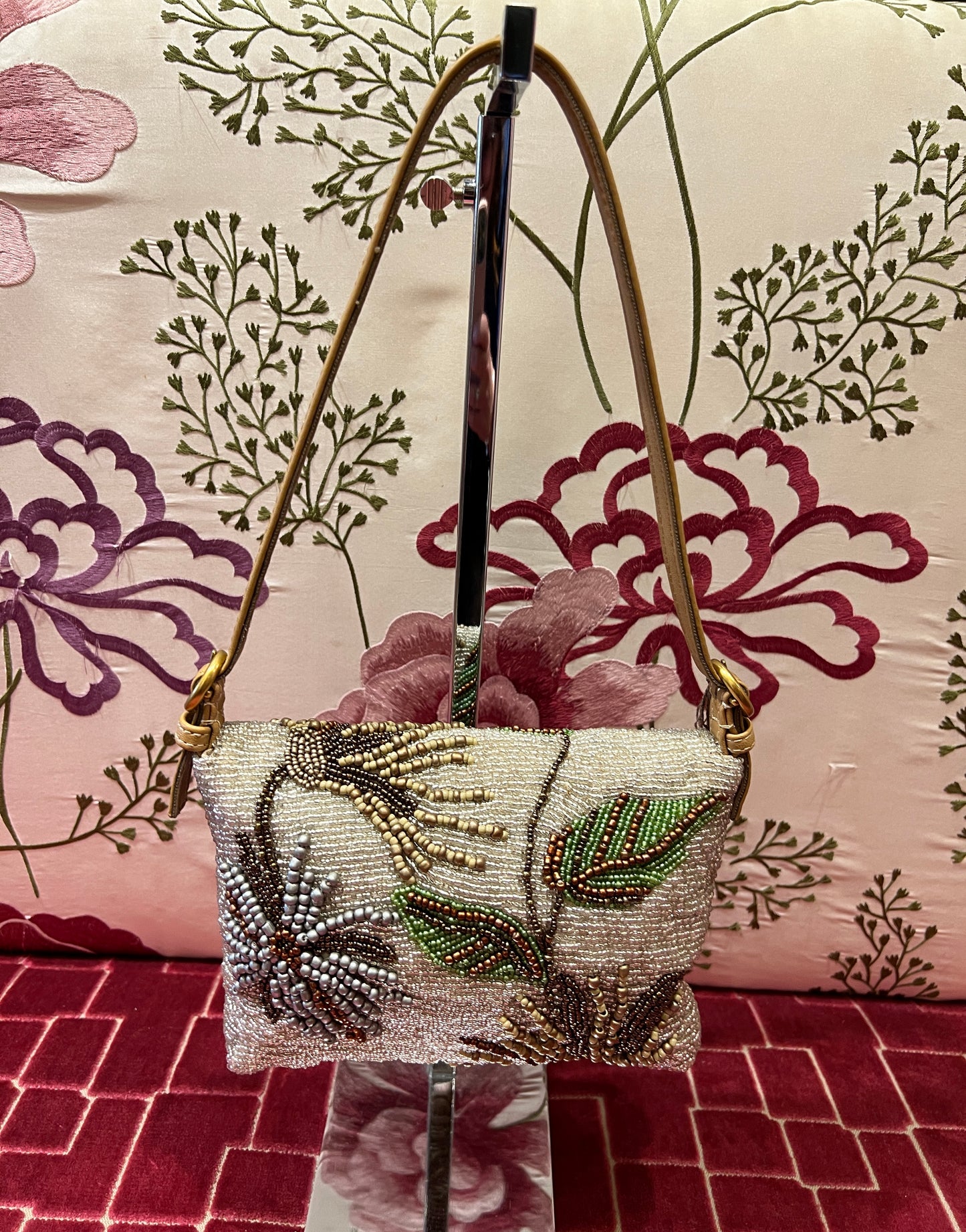 Maliparmi borsa piccola perline argento beige e verde