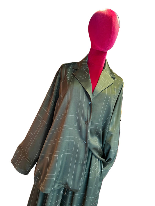 The room completo camicia e pantalone palazzo verde e bianco