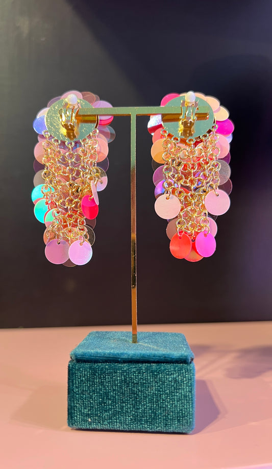 Orecchini clips fiore paillettes rosa