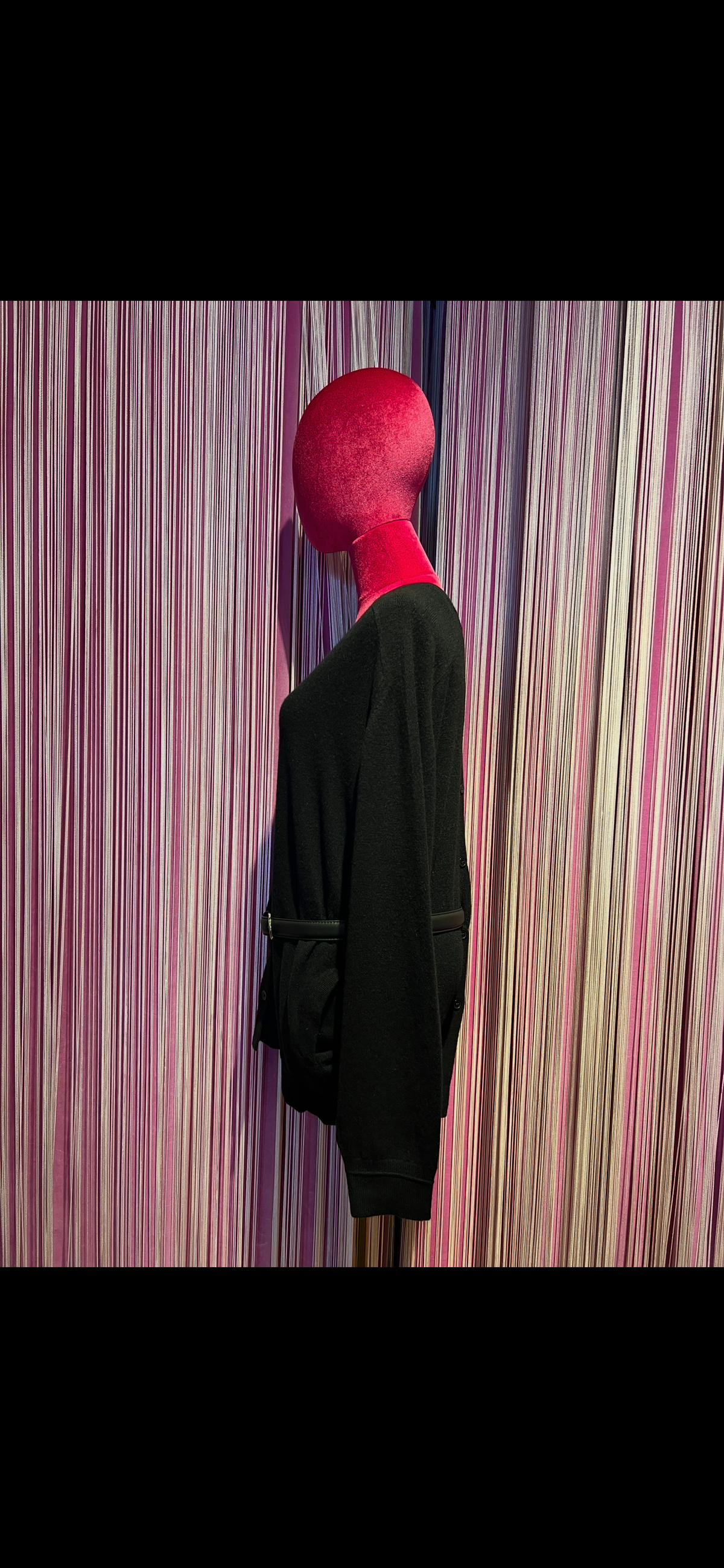 Circus Hotel cardigan nero misto cachemire reversibile fronte e retro completo di cinturino in pelle