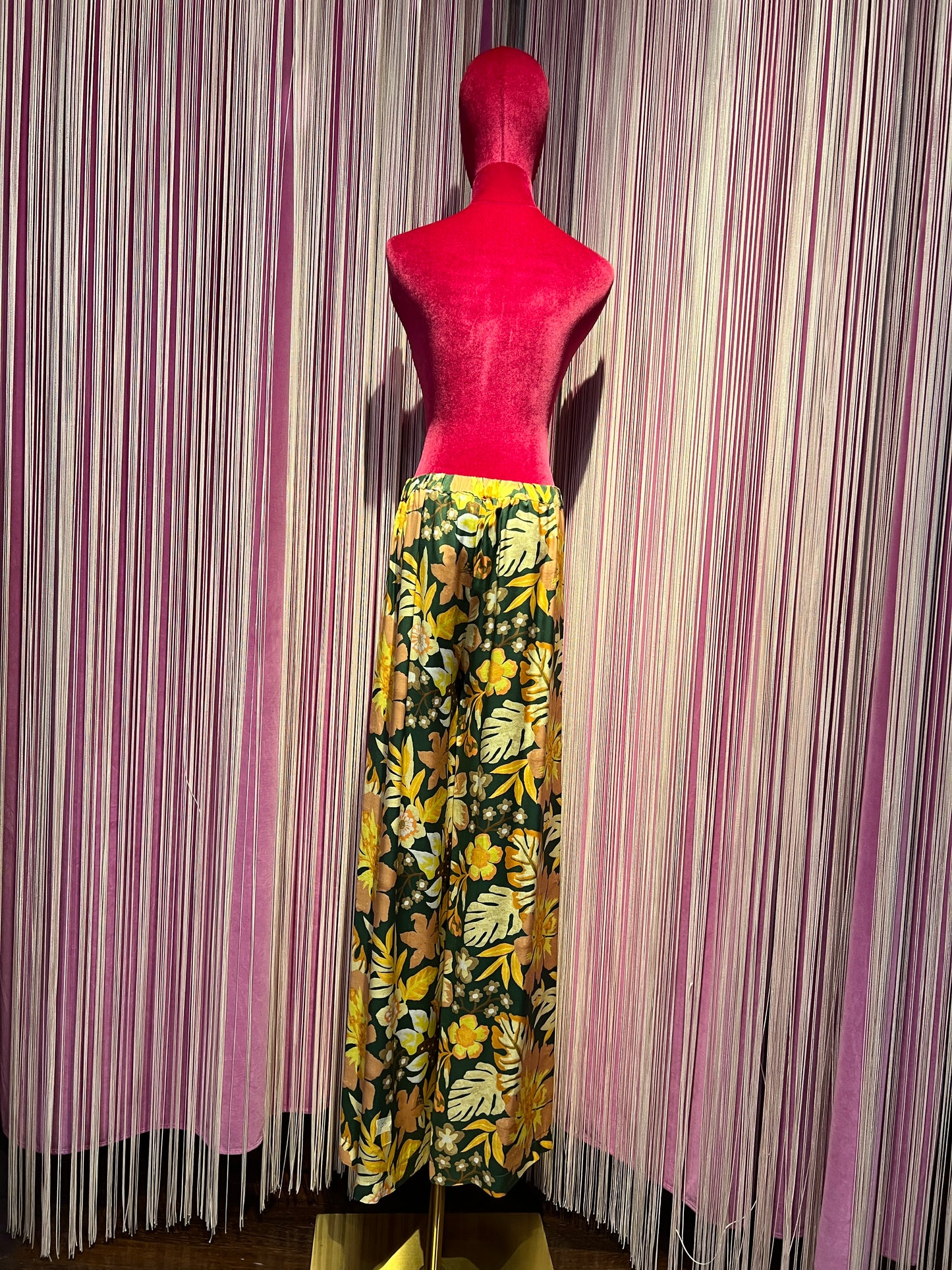 Pink memories pantalone fantasia fiorì verde arancio con elastico