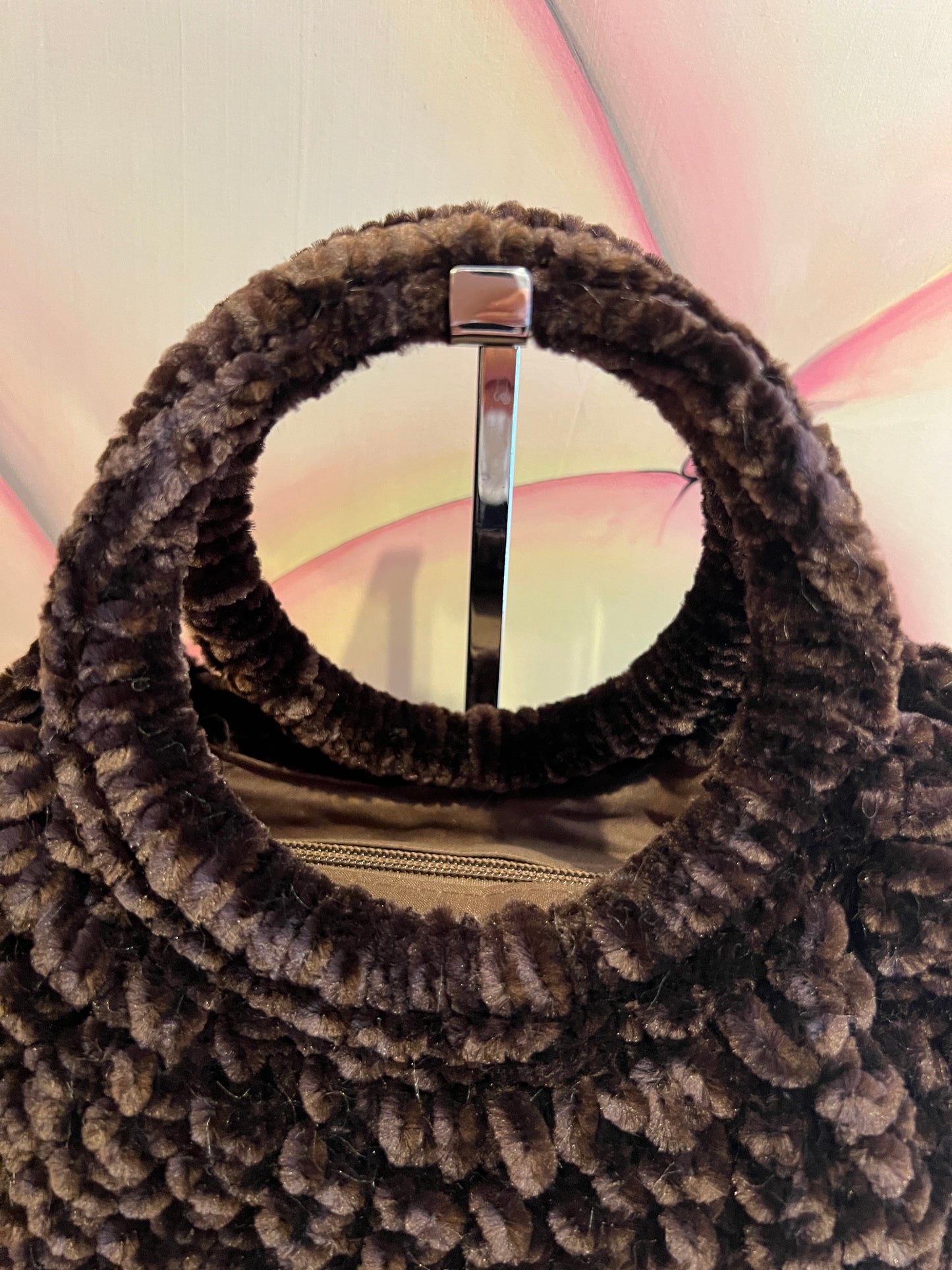 Love & roses borsa tricot ciniglia marrone con tracolla