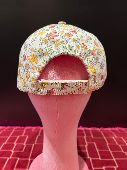 Cappello cotone regolabile con visiera fantasia floreale multicolore su fondo panna , C fucsia