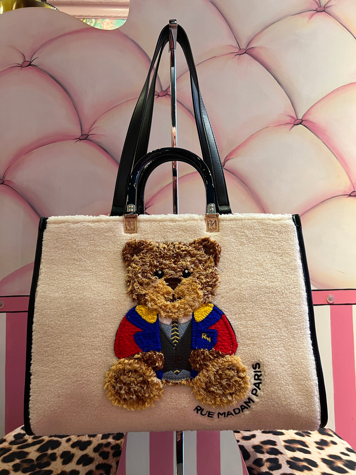 Rue Madam Paris borsa due manici con tracolla ecopelliccia burro Marvin tote winter