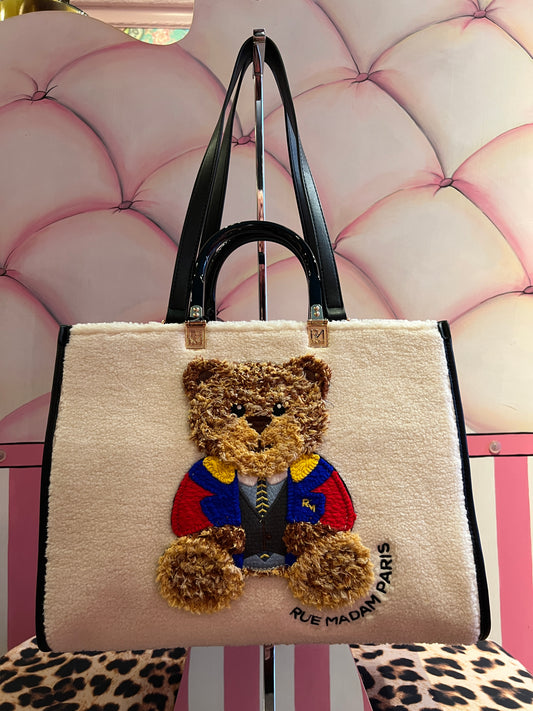 Rue Madam Paris borsa due manici con tracolla ecopelliccia burro Marvin tote winter