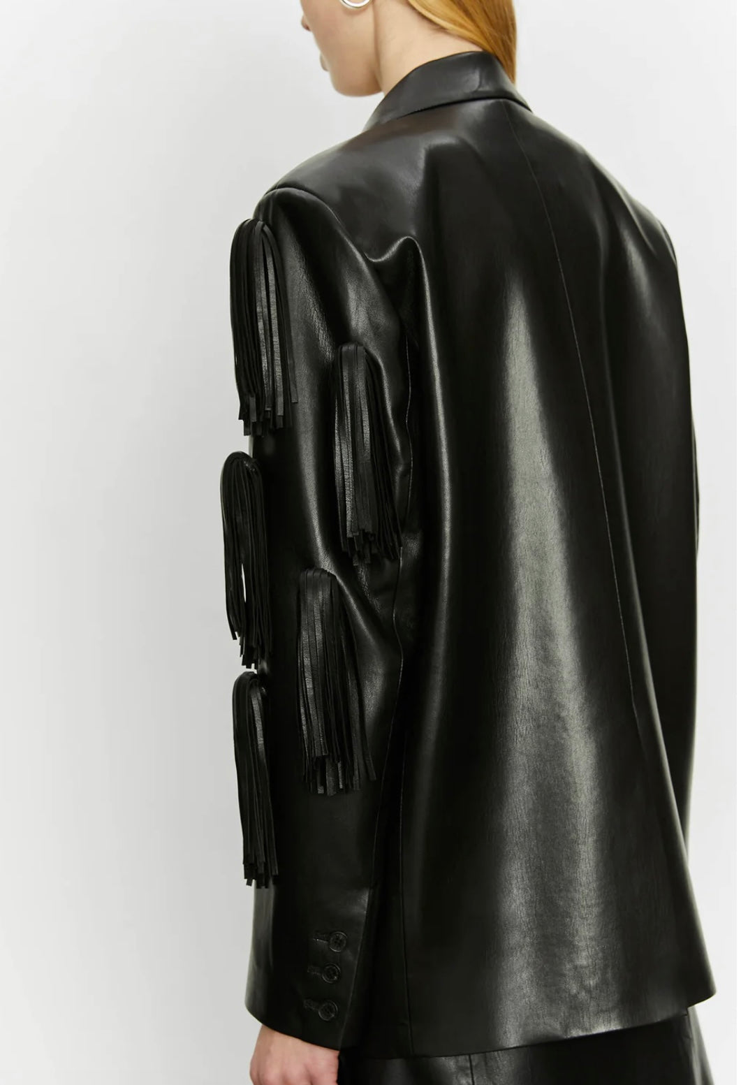 Isabelle Blanche Paris blazer in ecopelle con nappe di frange nero