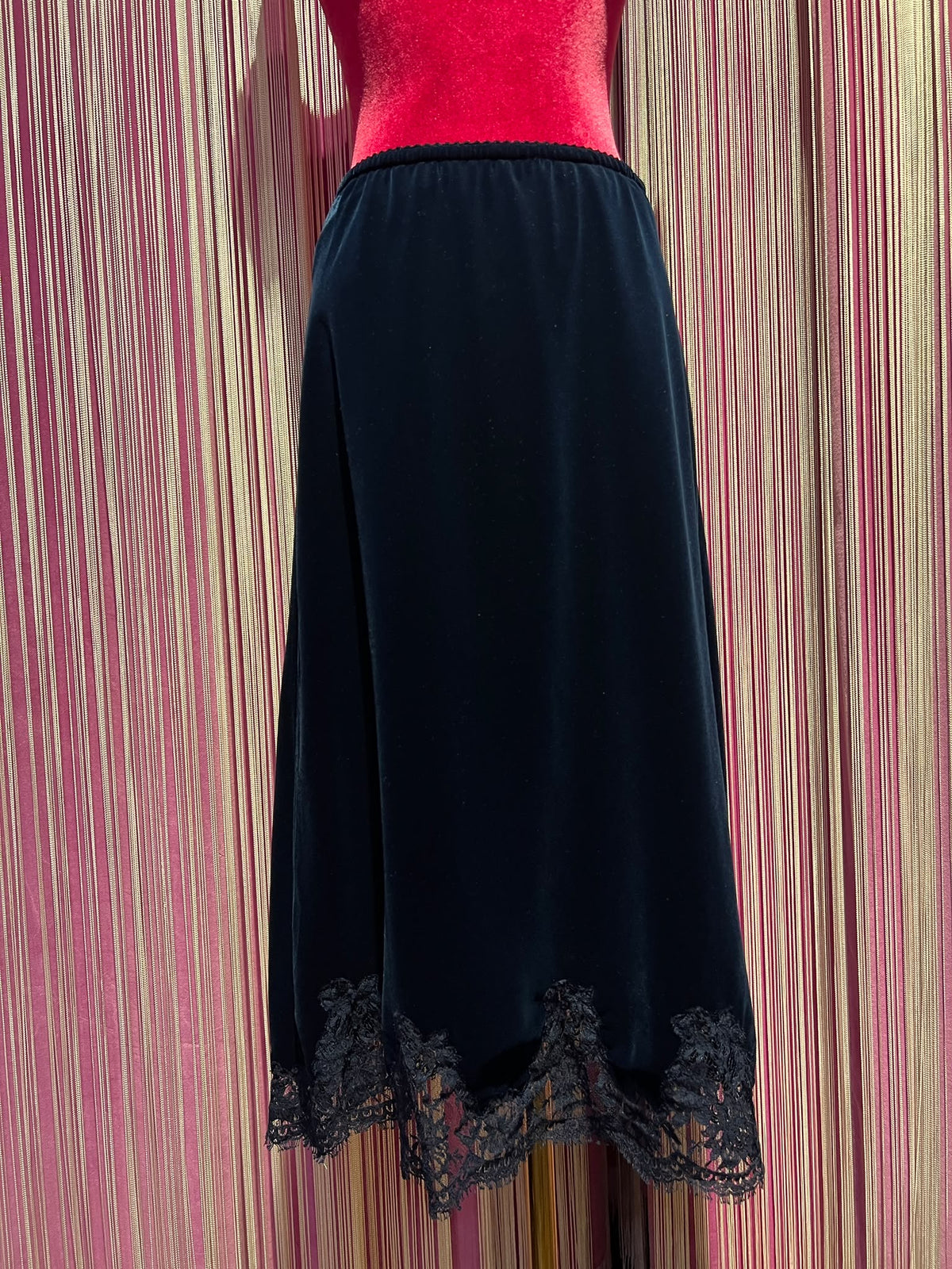 Ermanno Scervino gonna in velluto blu con applicazione pizzo, vita elasticizzata