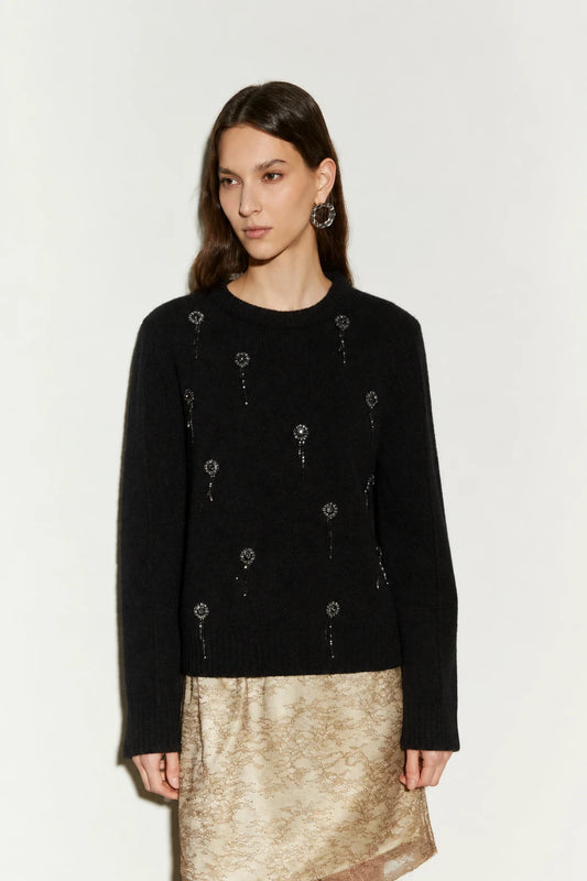 Isabelle Blanche Paris maglia girocollo con ricami strass