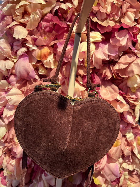 Borsa a cuore tracollina pelle scamosciata burgundi