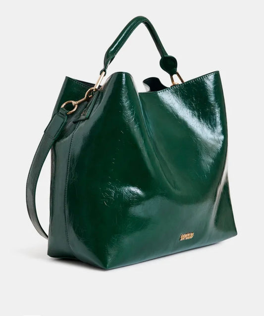 Essentiel antwerp borsa shopper lucida verde scuro con tracolla