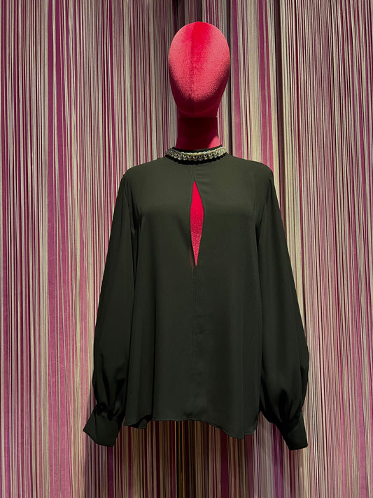 Dahlo blusa nera con decorazione argento
