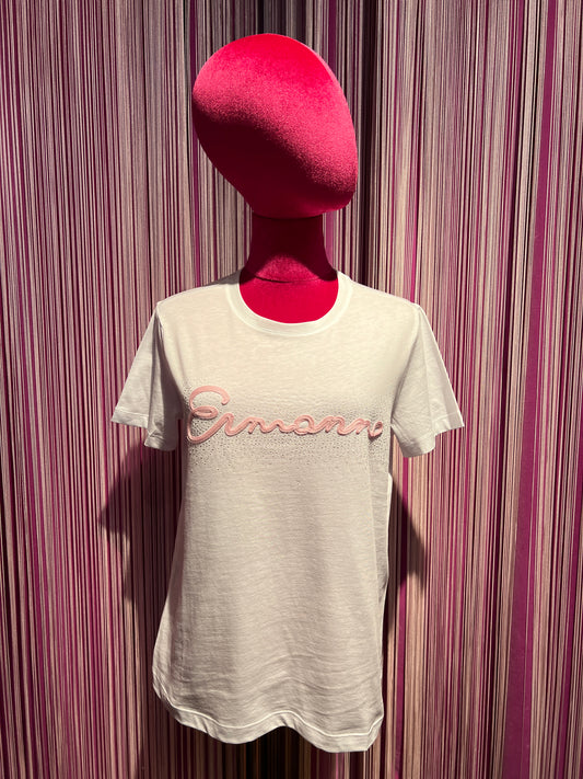 Ermanno Scervino t shirt cotone bianca logo rosa