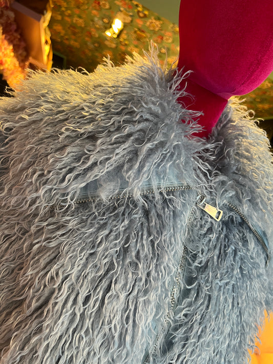 Snow-up Milano gilet ecopelliccia di Mongolia celeste