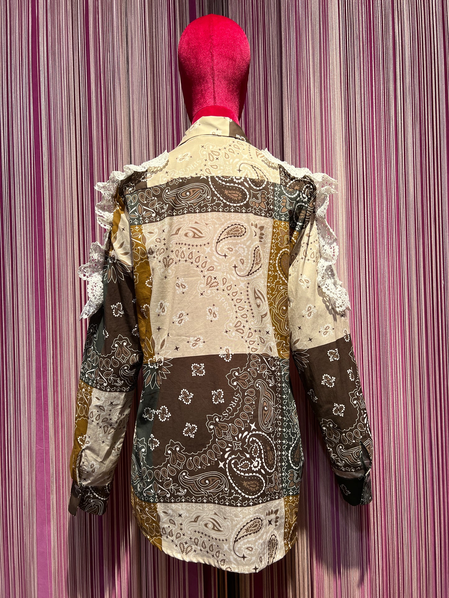 5 Progress camicia cotone fantasia bandana con applicazioni pizzo crochet