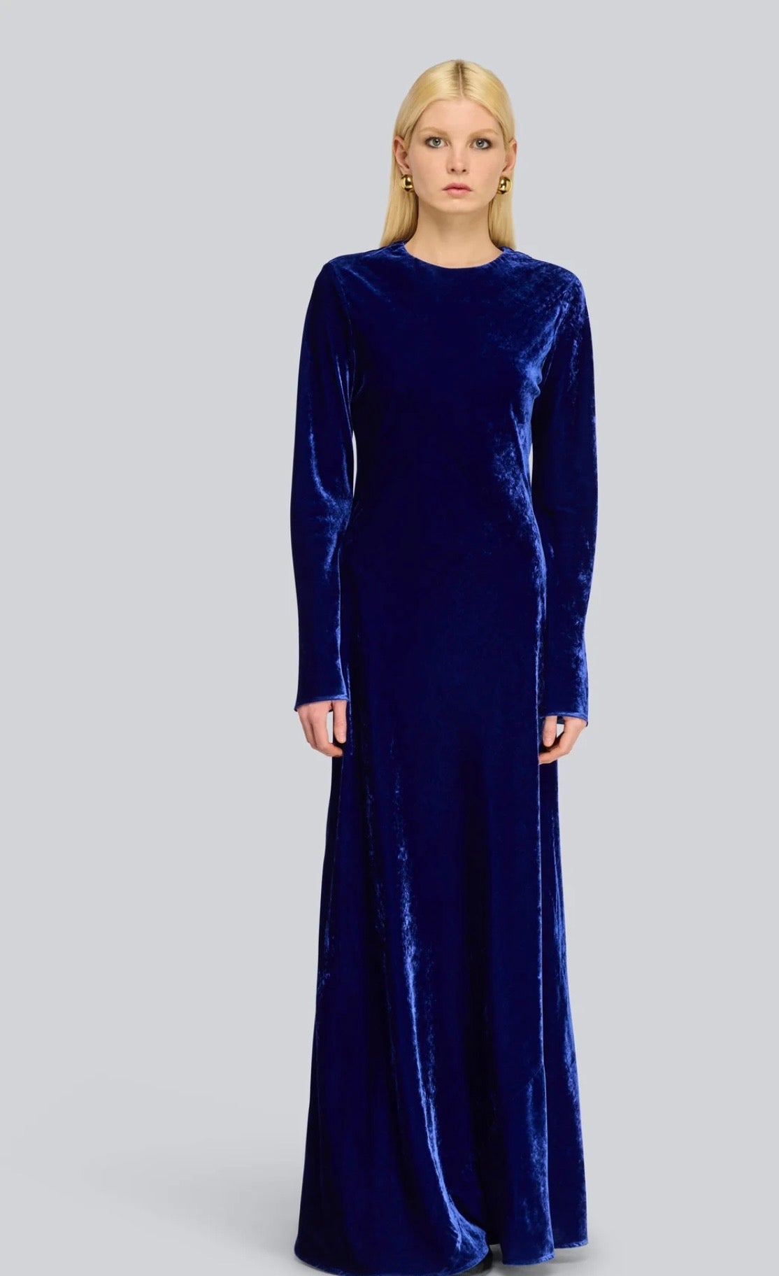Semicouture abito lungo bluette in velluto manica lunga