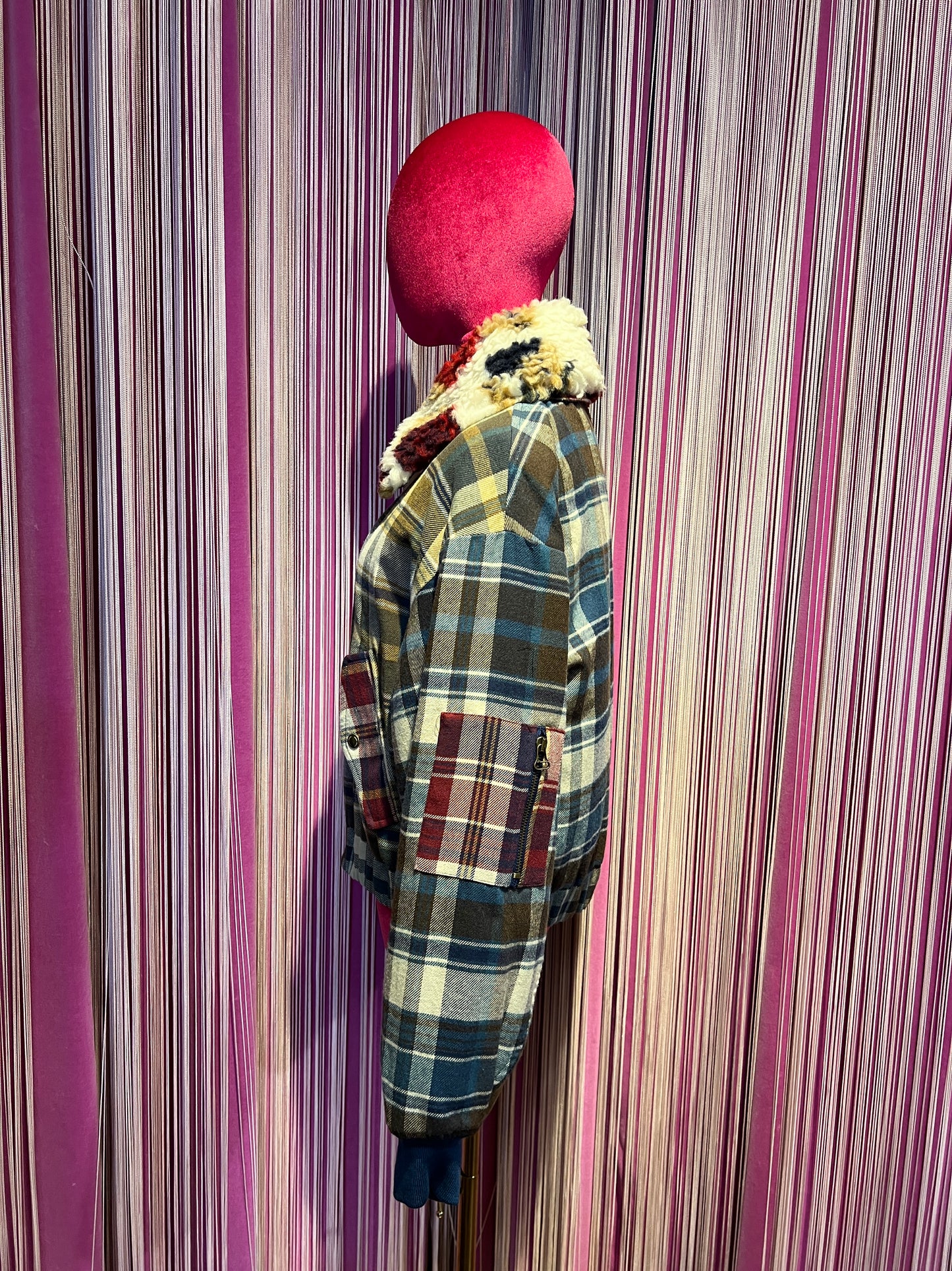 Front street bomber aviatore checked con collo removibile ecopelliccia