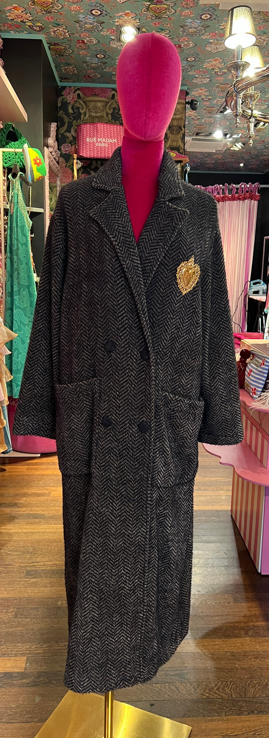 Pink memories cappotto doppiopetto spigato marrone e nero
