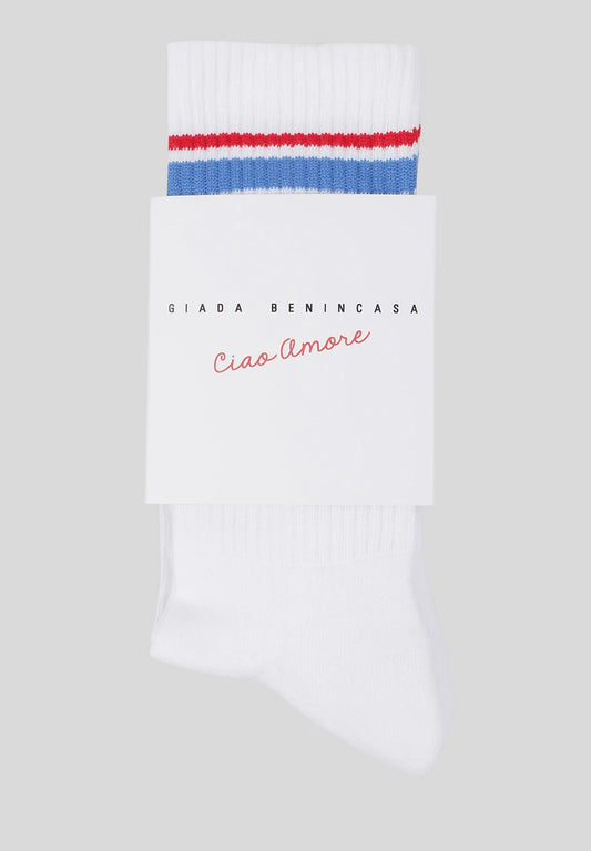 Giada Benincasa socks bianchi con scritta “ Ciao amore”