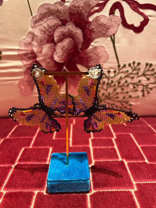 Orecchini farfalle perline oro viola arancio