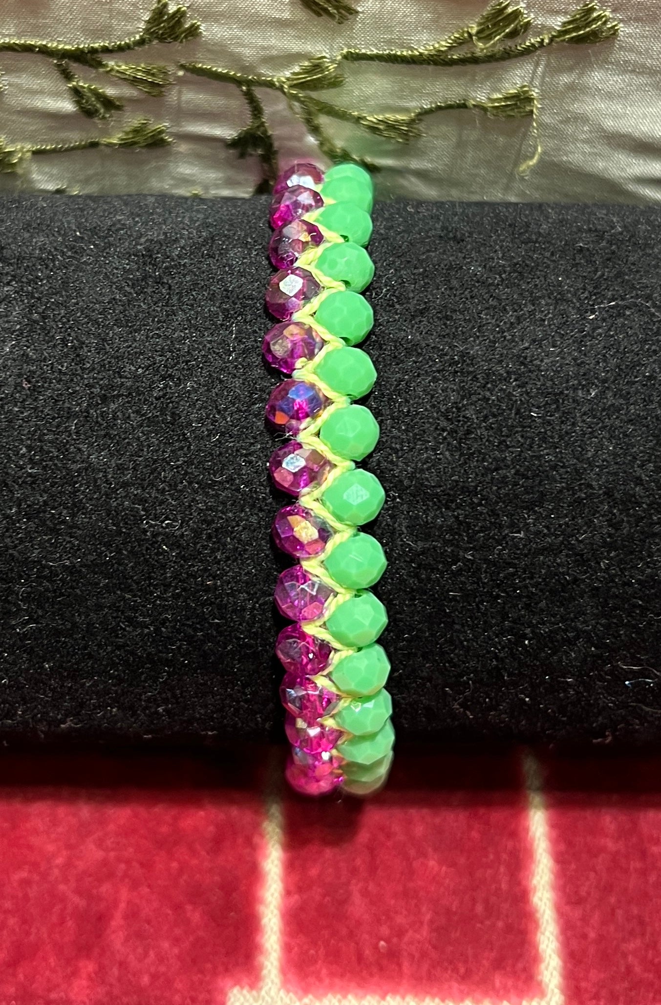 Nadia Dafri Paris bracciale regolabile cristalli verde viola e giallo