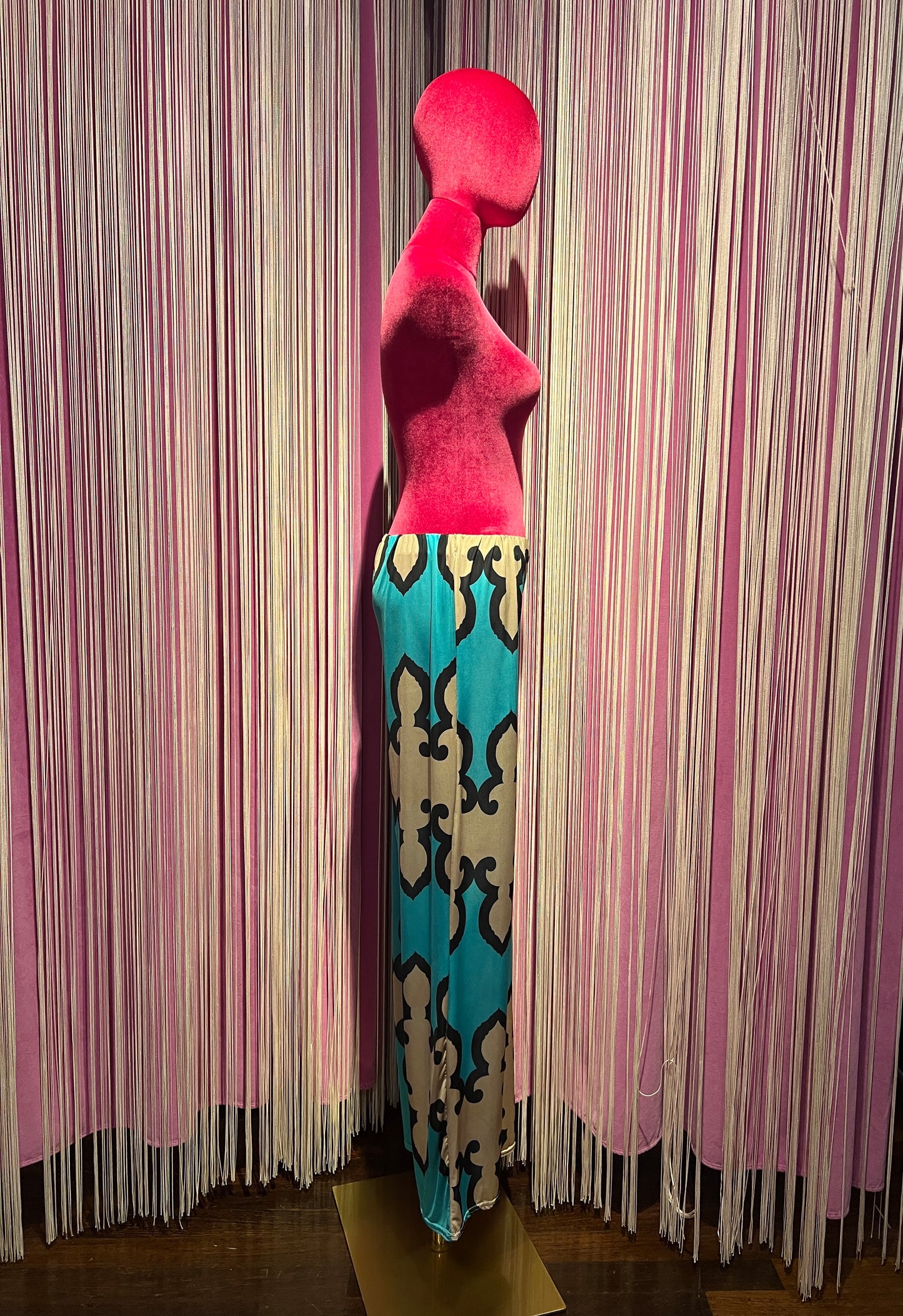 Mon amour Paris completo top e pantalone in viscosa fantasia turchese beige e nero