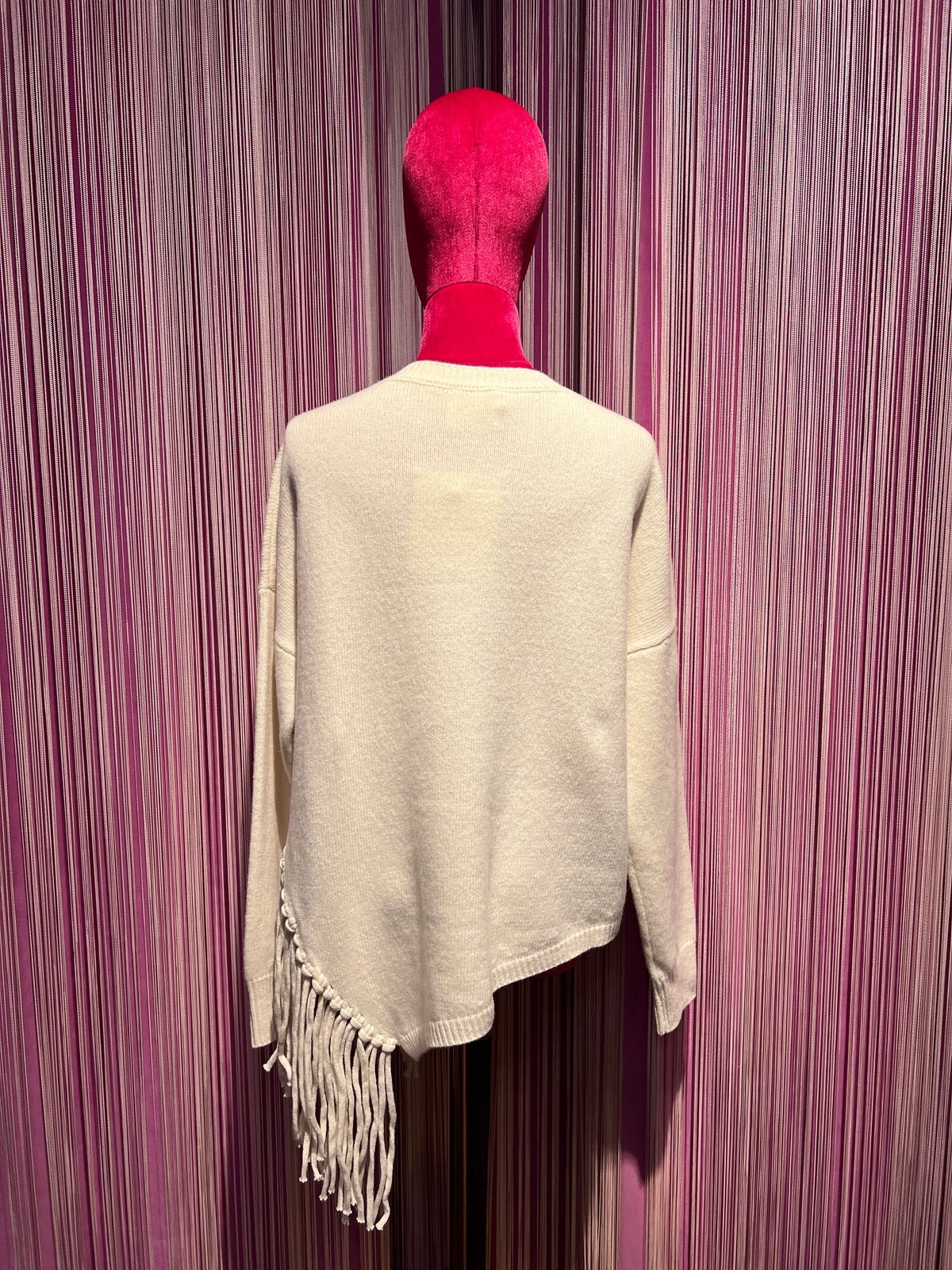SU official maglia misto lana con frange laterali color latte