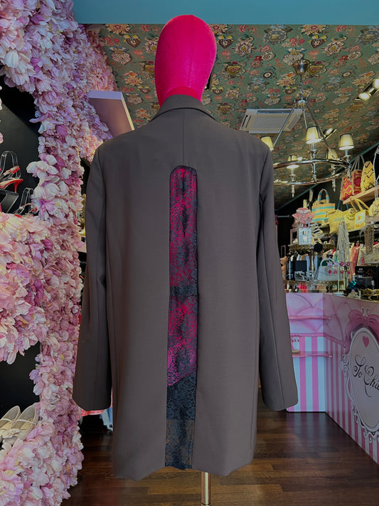 Pink memories giacca marrone con spacco e pizzo nero