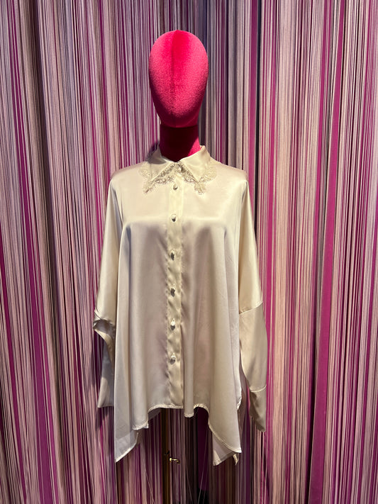 Pink memories camicia avorio con colletto pizzo