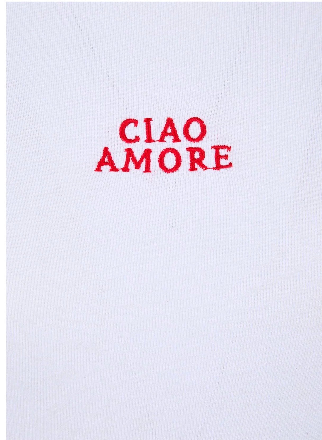 Giada Benincasa top bianco cotone scritta “ ciao amore “