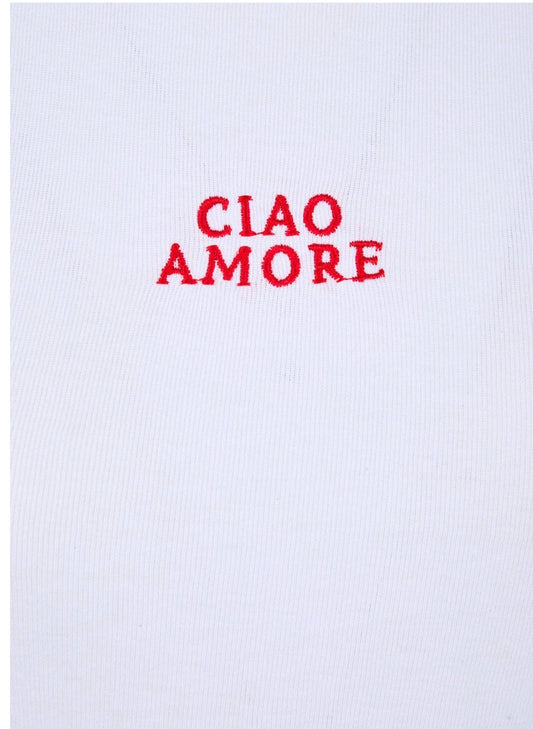 Giada Benincasa top bianco cotone scritta “ ciao amore “