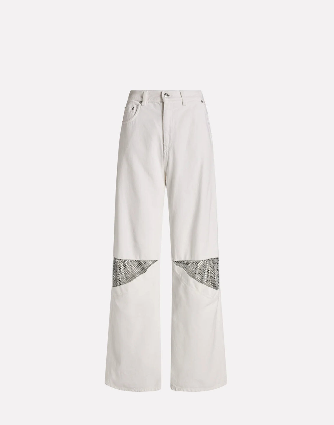 Circus Hotel pantalone in denim gamba larga , dettaglio ginocchiere con rete strass