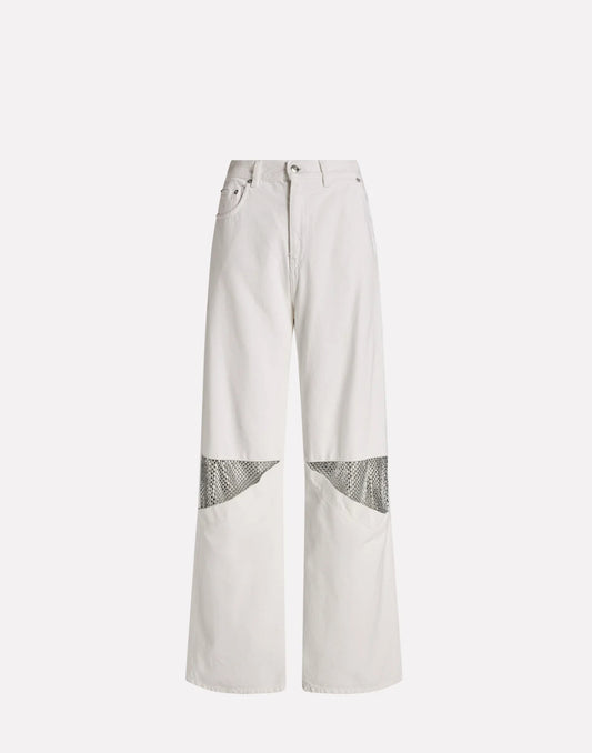 Circus Hotel pantalone in denim gamba larga , dettaglio ginocchiere con rete strass