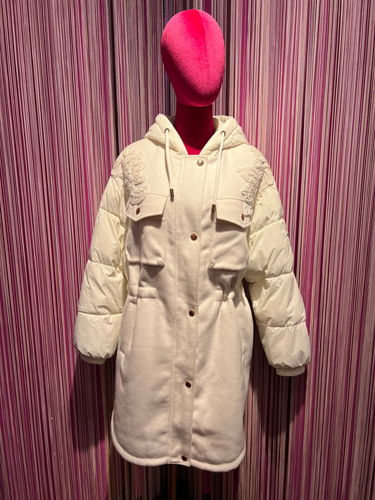 Ermanno Scervino parka bianco con ricamo panno e piumino