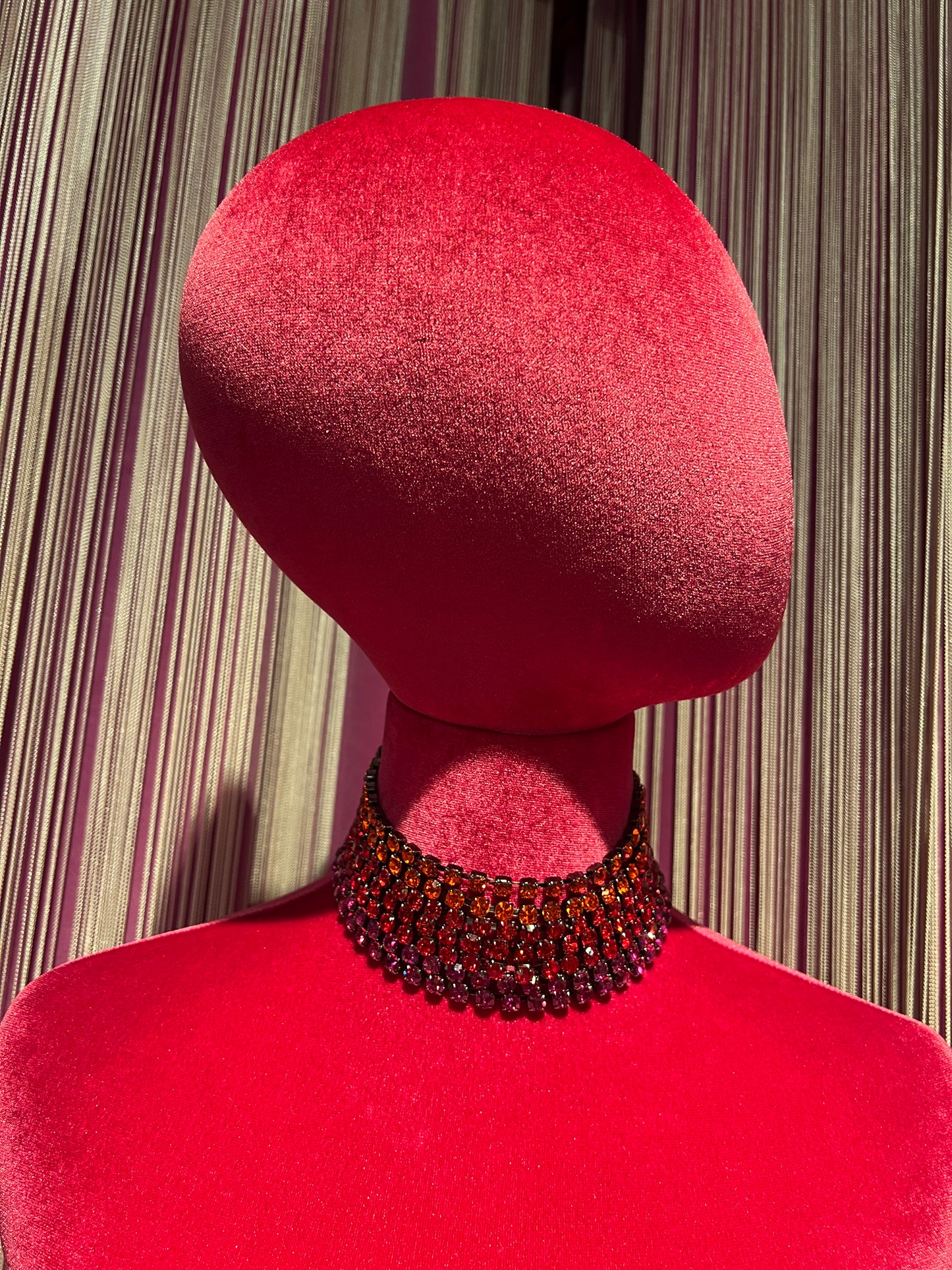 Choker cristalli 7 fili arancio rosso e rosa