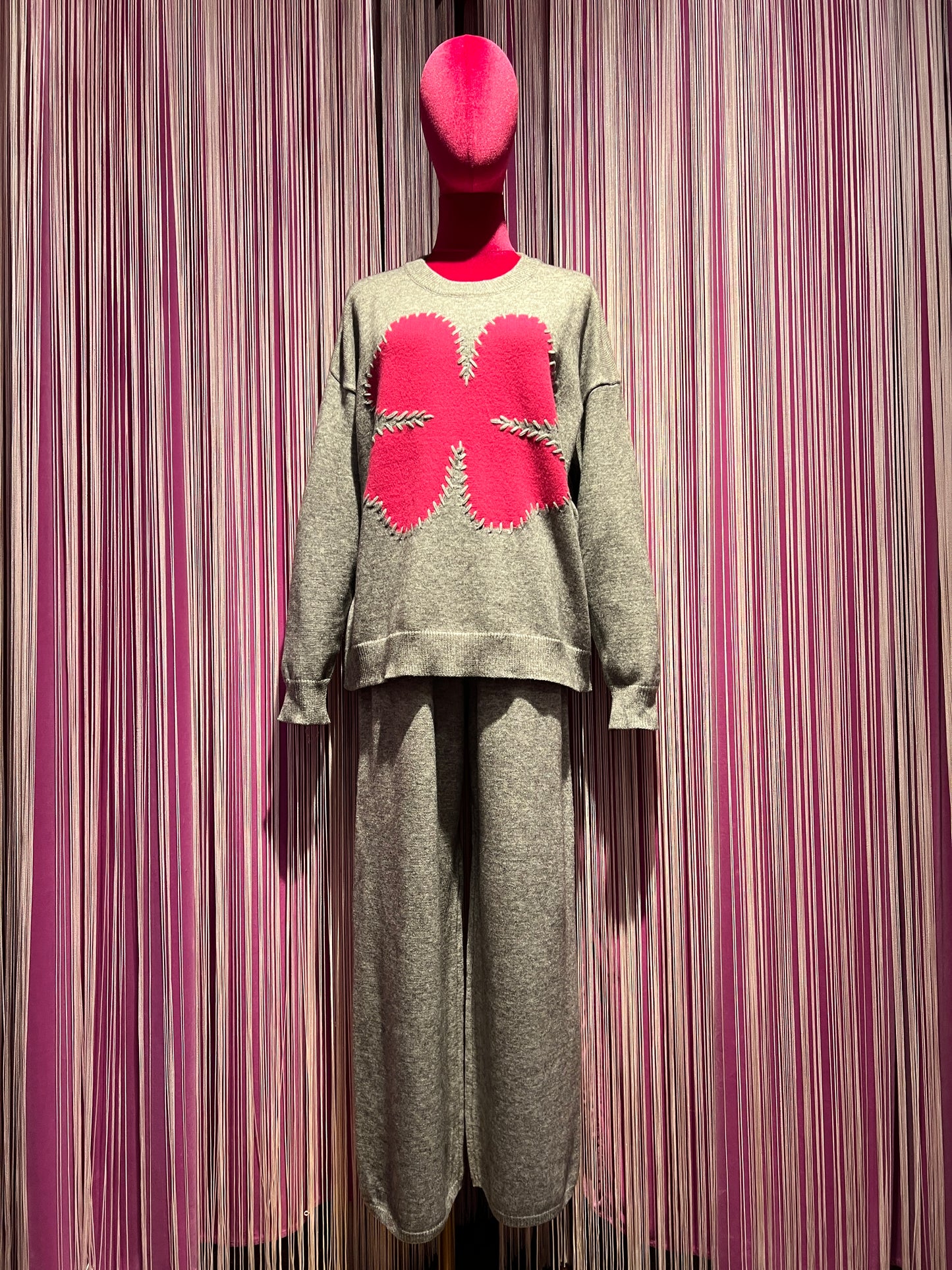 Love & roses completo pantalone in maglia quadrifoglio