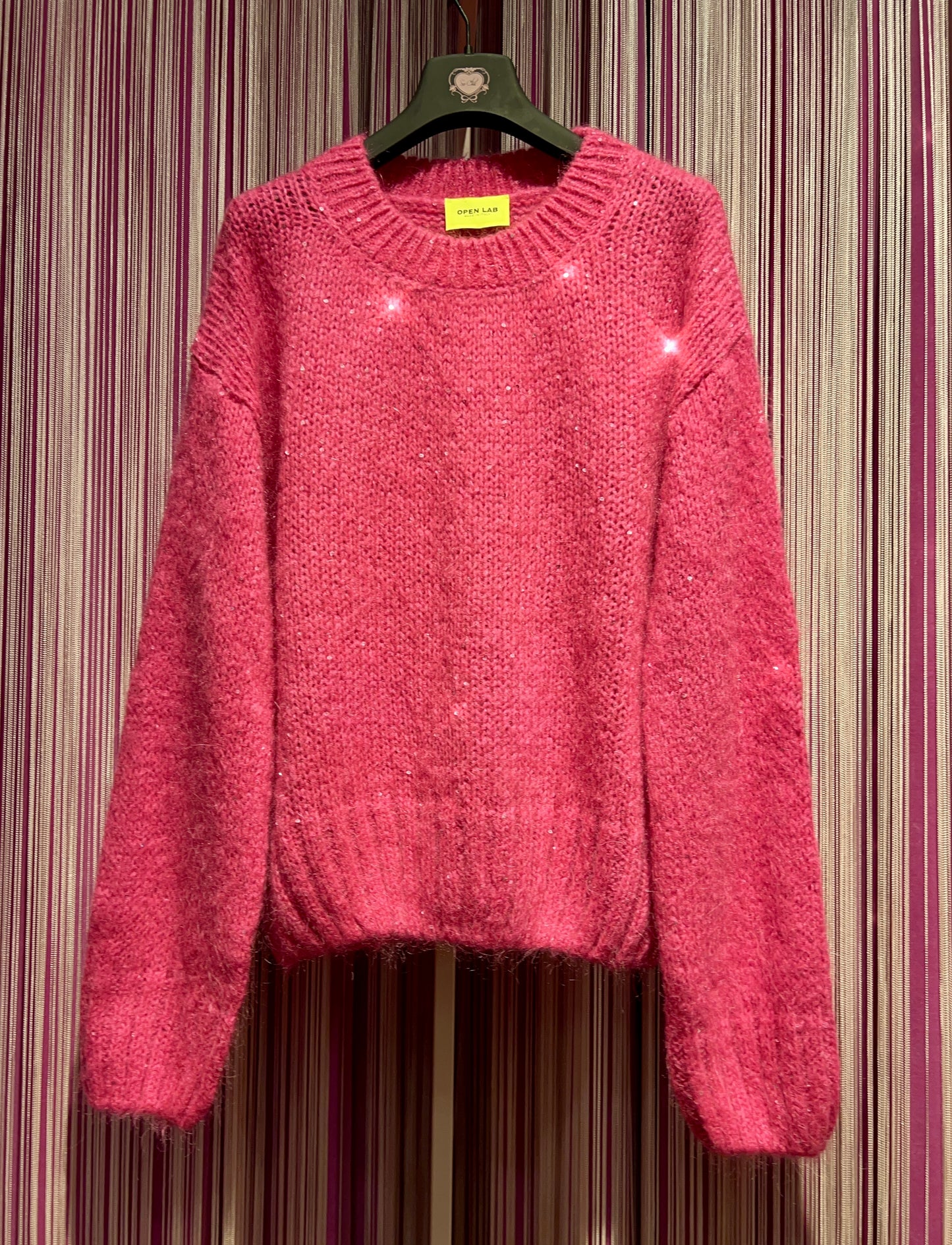 Open lab maglione fucsia micro paillettes argento Frida