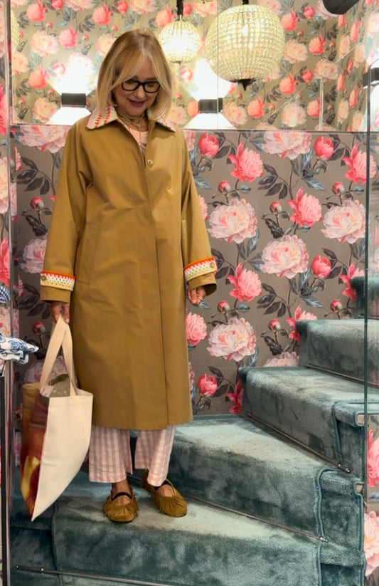 Sincere Paris trench color Kaki collo e polsi lavorazione uncinetto