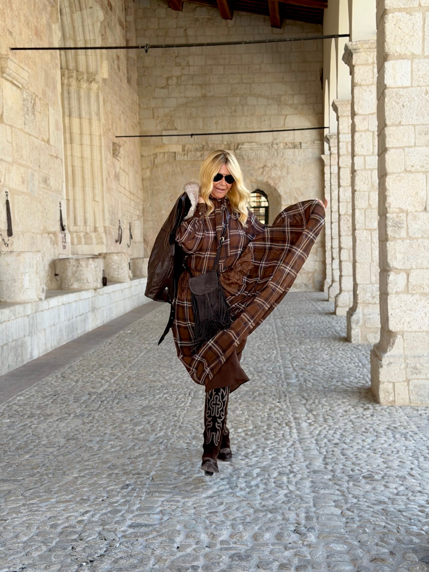 Ermanno Scervino camicia tartan in georgette con inserti in pizzo