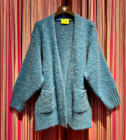 Open Lab cardigan in maglia con paillettes celeste ketty sconto 50%