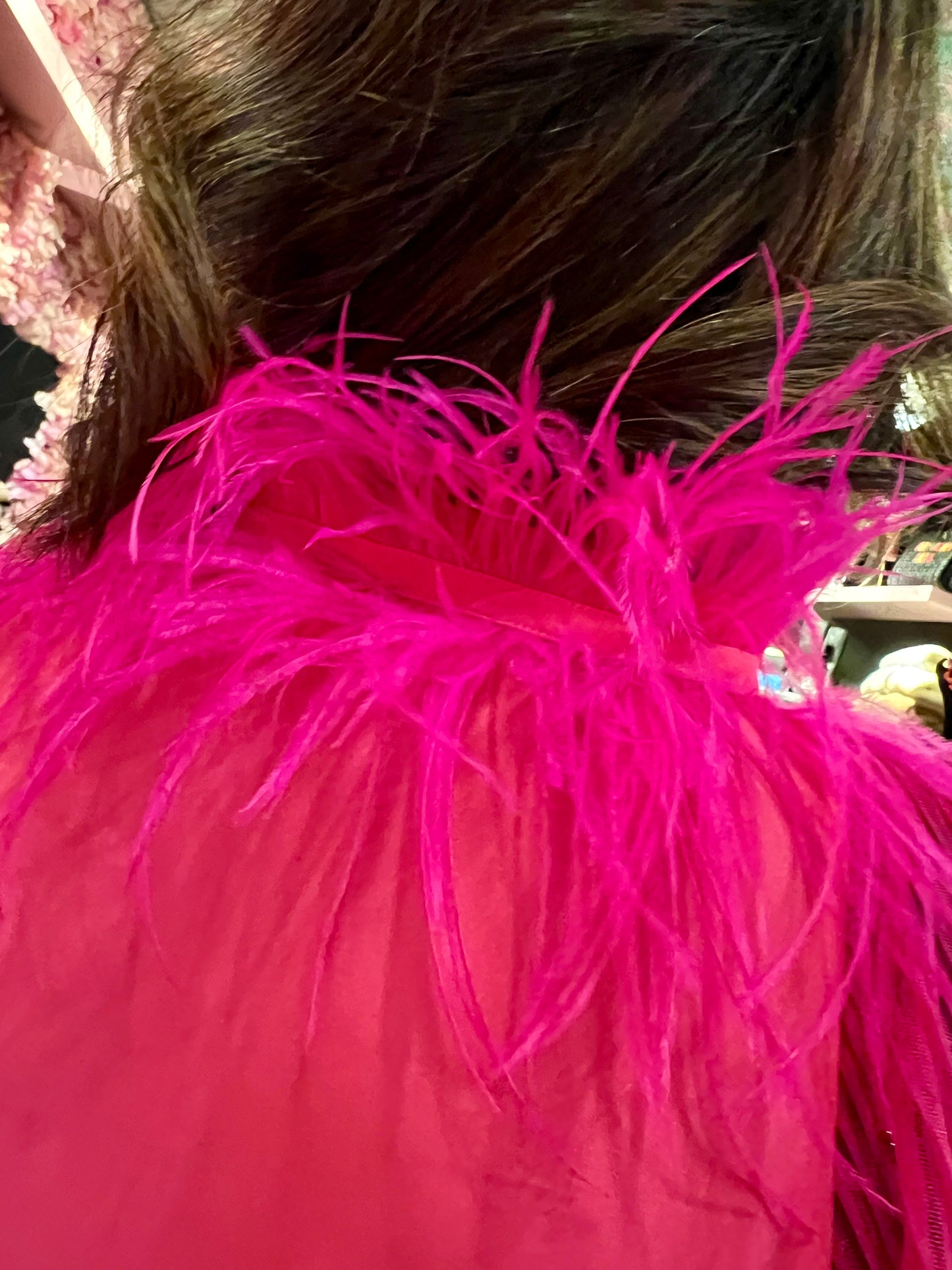 Dahlo blusa fucsia e rosa bubble c/intarsio plisse’ e piume collo sconto 50%