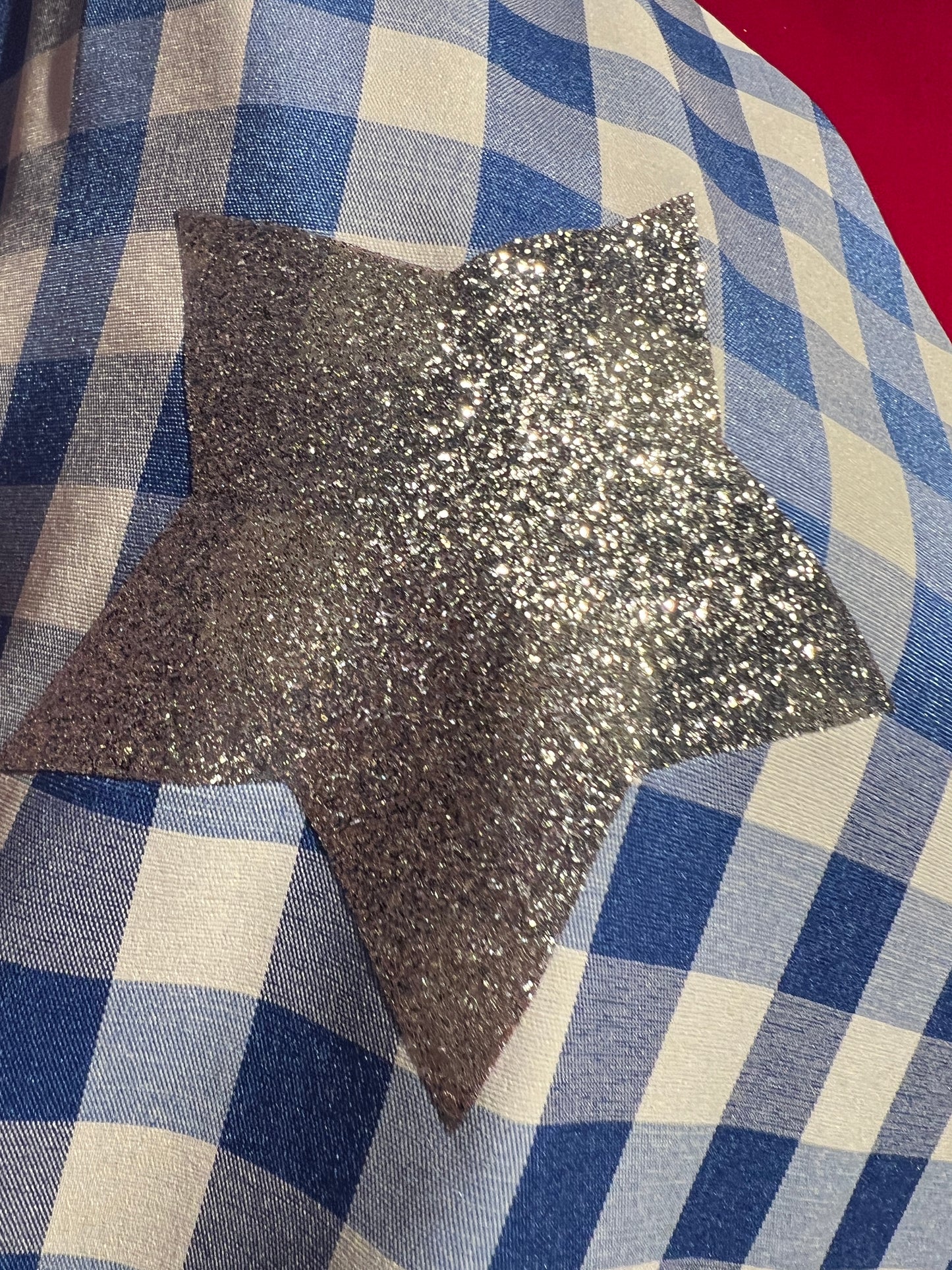 Mon amour Paris -50% abito lungo quadretti vichy con applicazione pizzo  schiena e stelle glitter argento