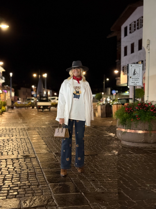 Mon amour Paris jeans denim con cuori e orsetti