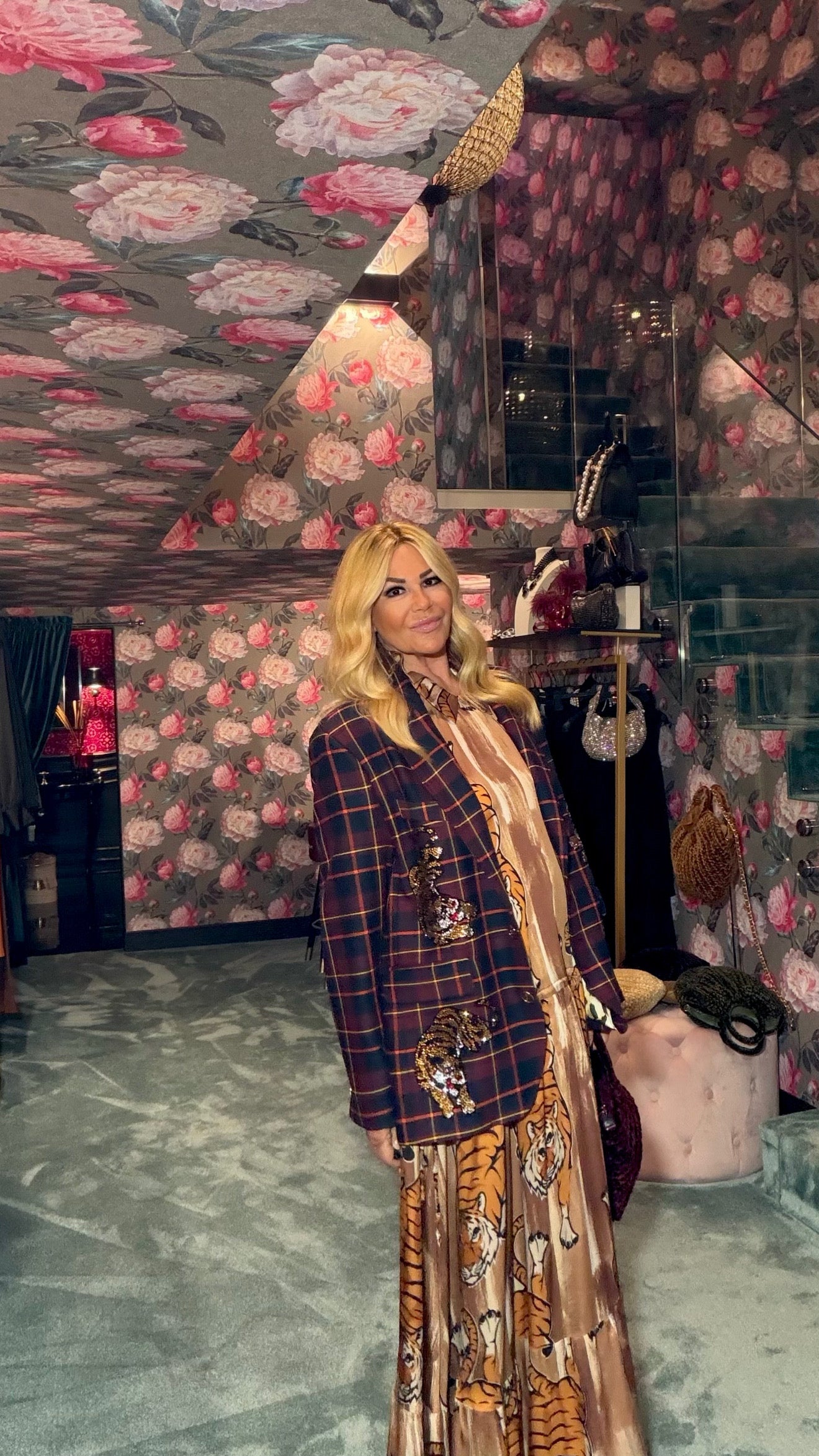 5 Progress giacca tartan over con decorazioni tigri cristalli