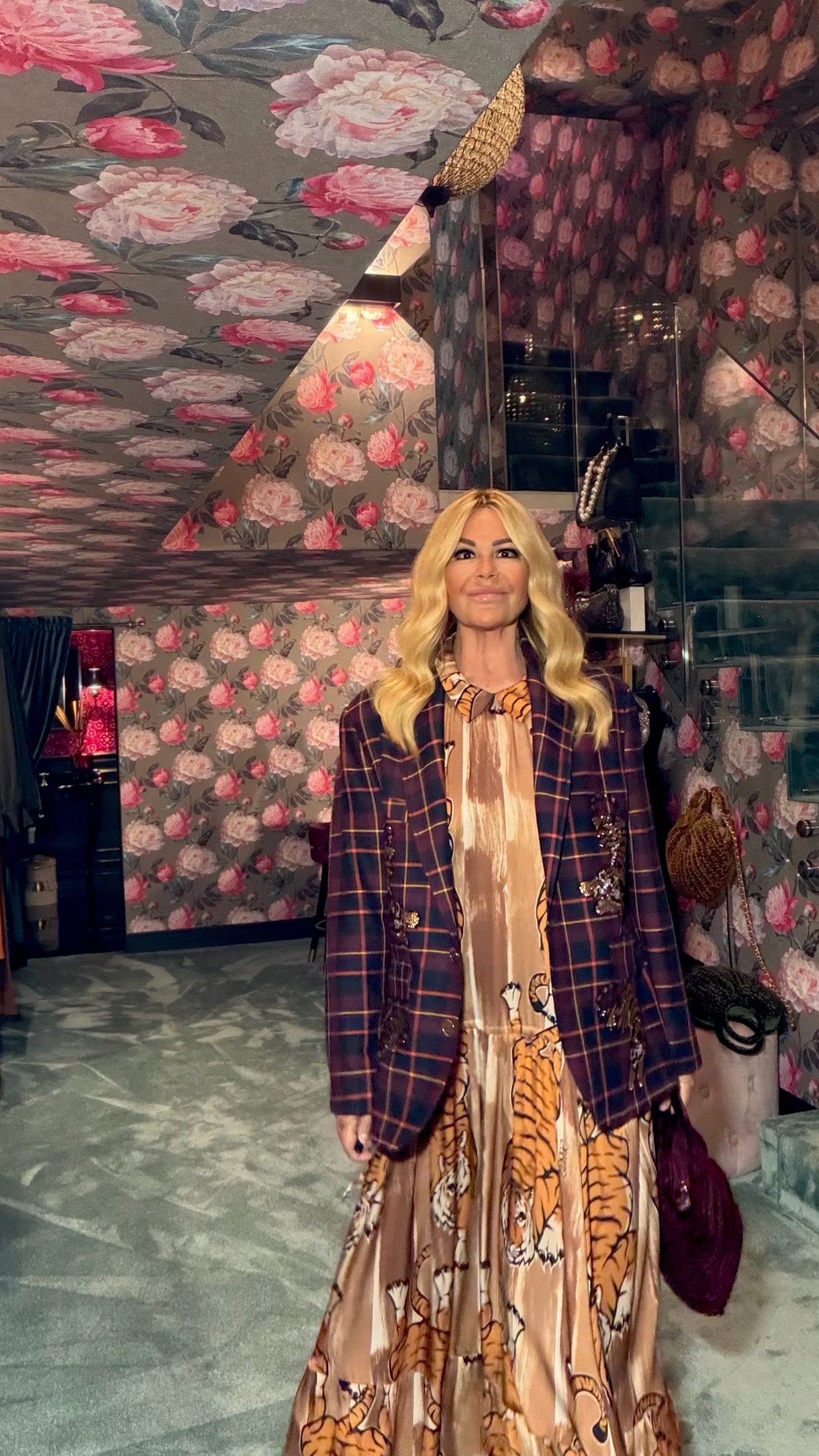 5 Progress giacca tartan over con decorazioni tigri cristalli